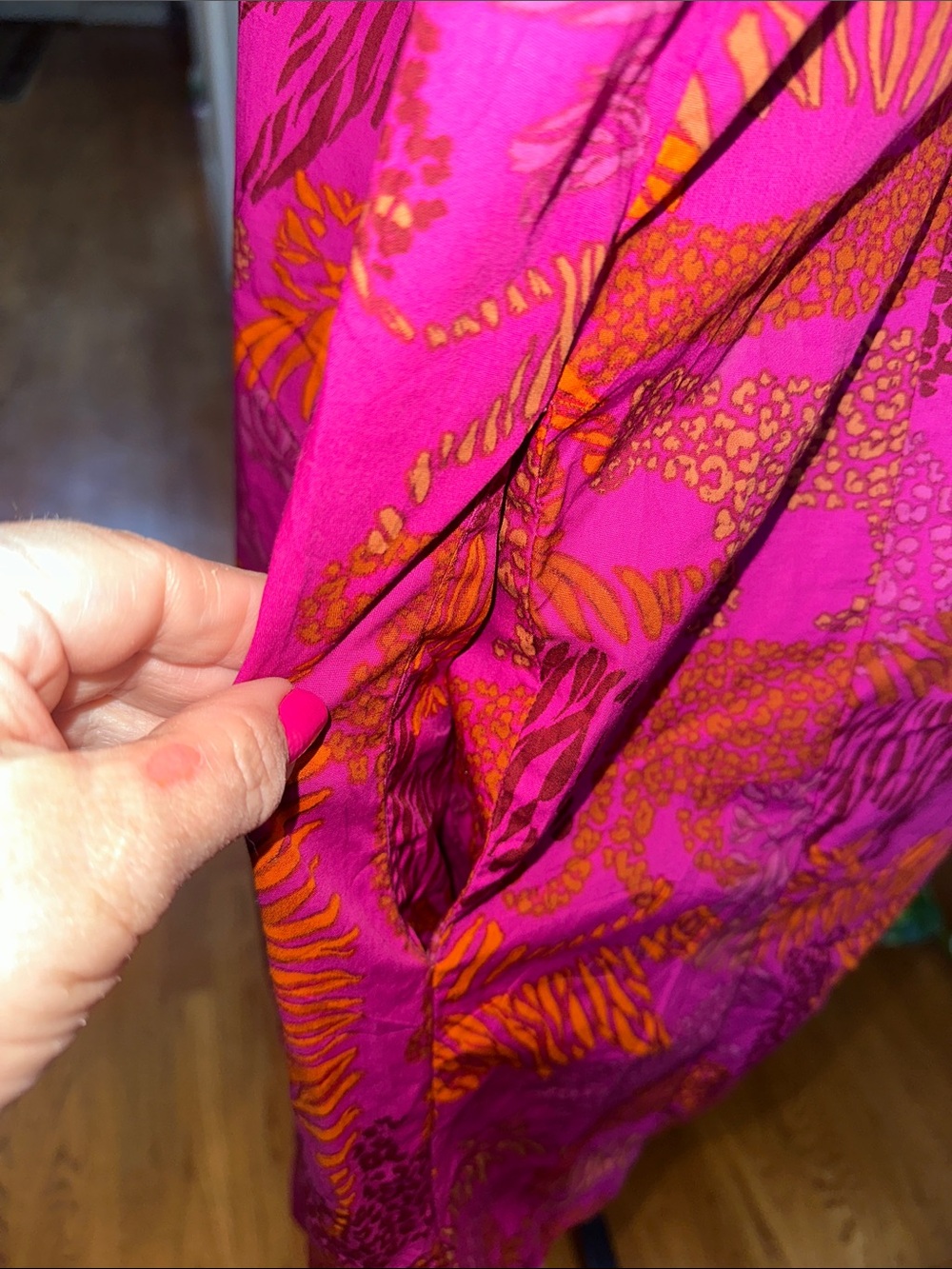 Sugarlips Hot Pink and Orange Animal-Print Ruffle-Shoulder Midi Dress size small - Picture 5 of 12